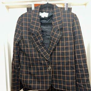 Oscar de la Renta Black and Brown Grid Blazer